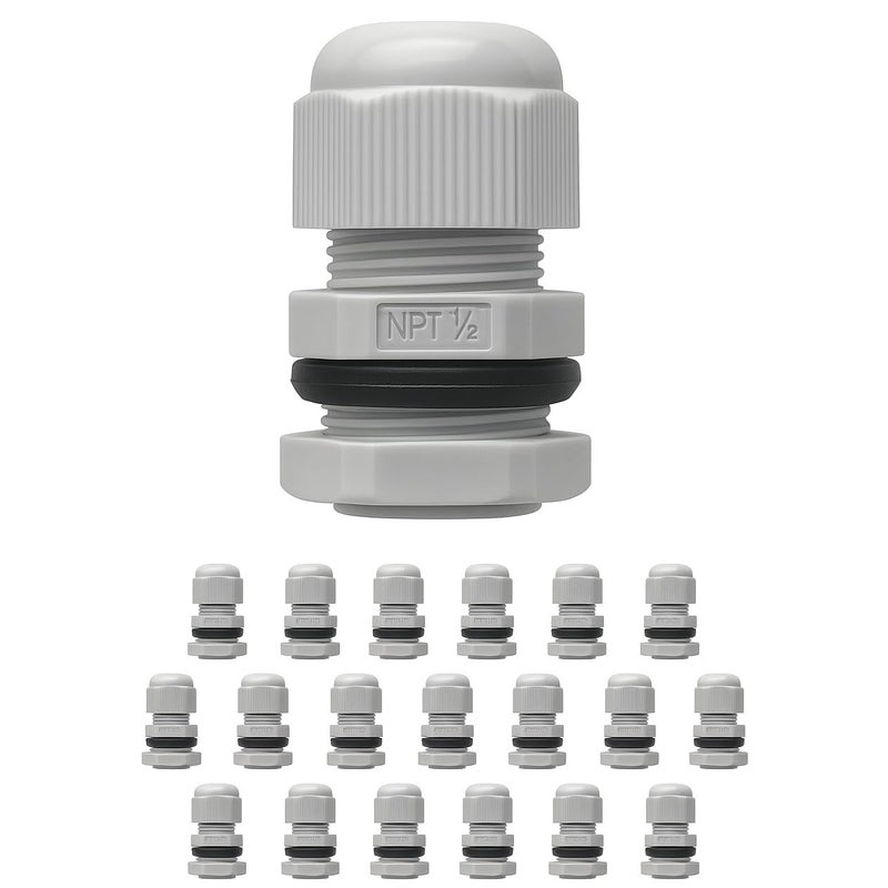 MGI SpeedWare Strain Relief Nylon Cord Grip Cable Glands, 20-Pack White (1/2" NPT) - Image 1
